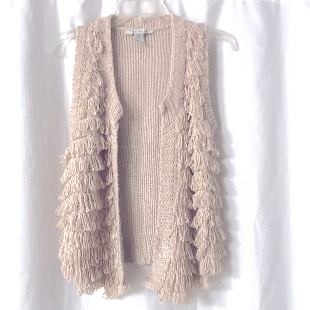 American Rag Beige Knitted Shag Fringe Cardigan
